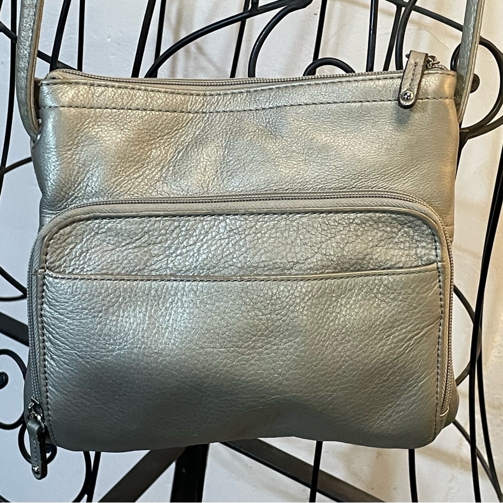 Metallic Gold Soft Leather Crossbody Multi Pocket Built in Side Wallet #H-24 - Picture 4 of 8